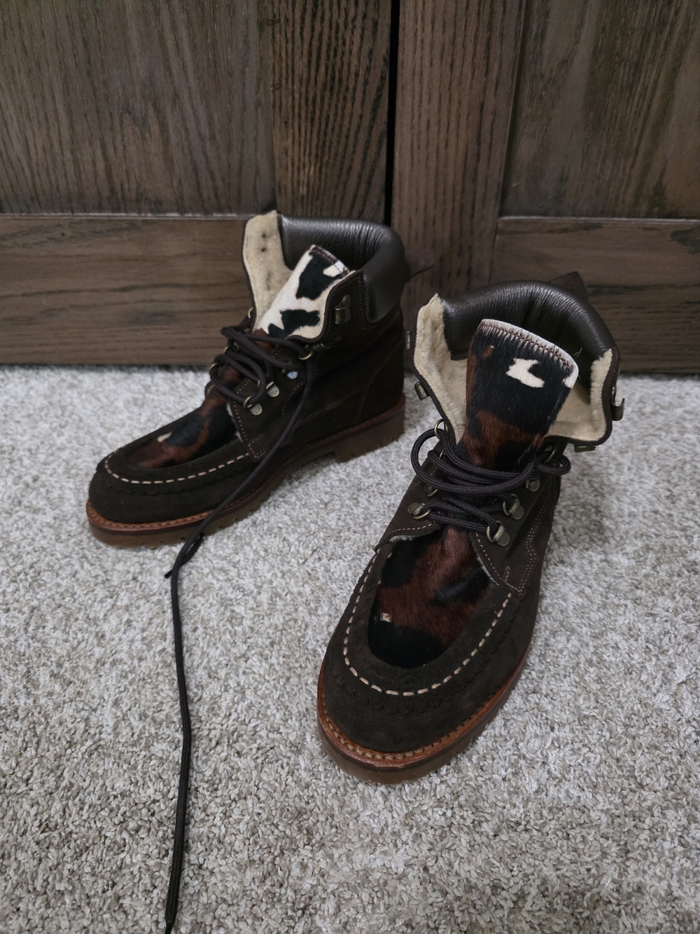 Penelope Chilvers Brown Suede Ankle Boots with Cowhide Accent - Picture 3 of 8
